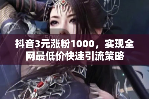 抖音3元涨粉1000，实现全网最低价快速引流策略